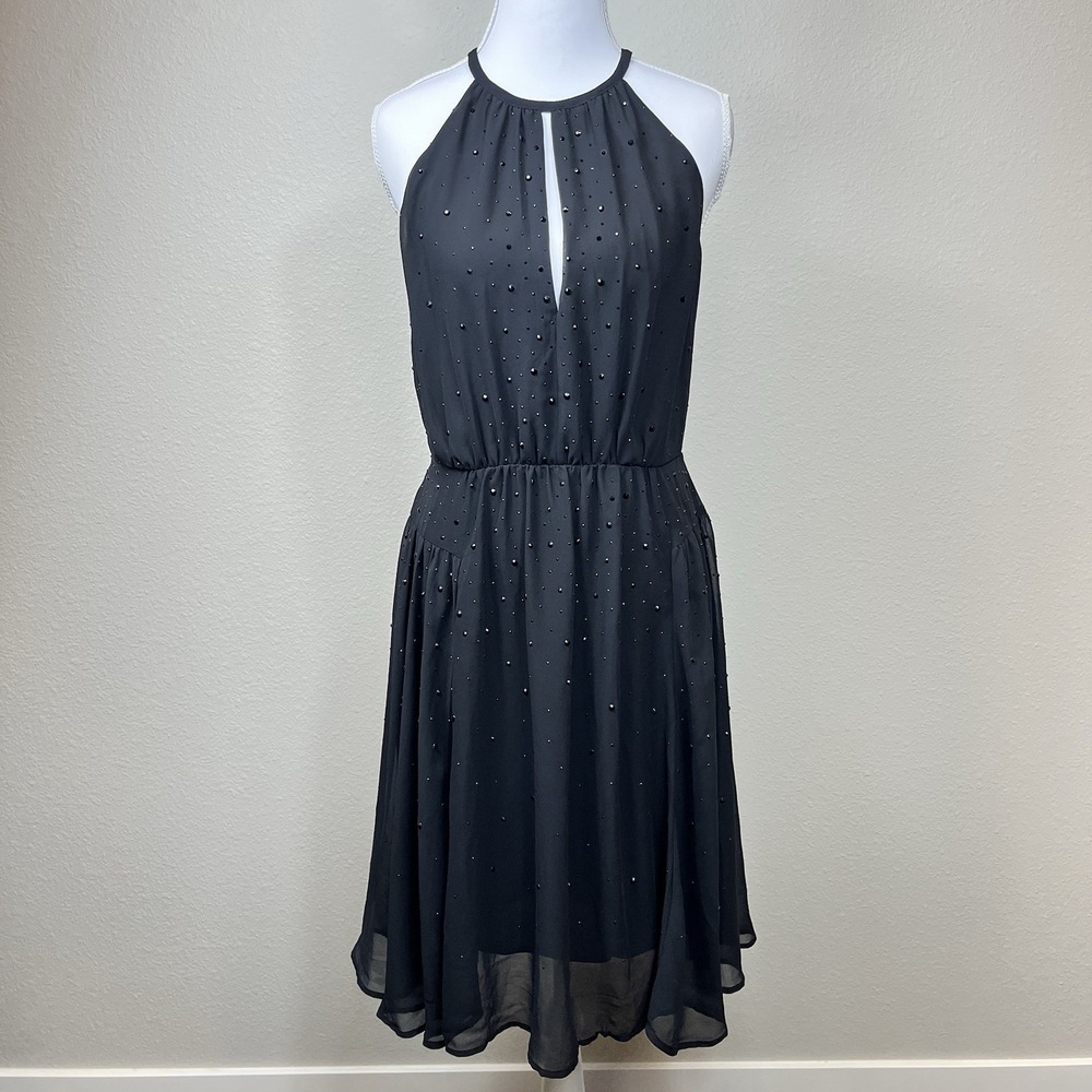 French Connection Halter Neck Midi Dress Black Size 2 Bling Fairygoth Party Prom